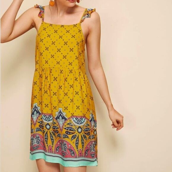 Shein Burnt Yellow Patterned Bohemian Dress (S) - Picture 4 of 10